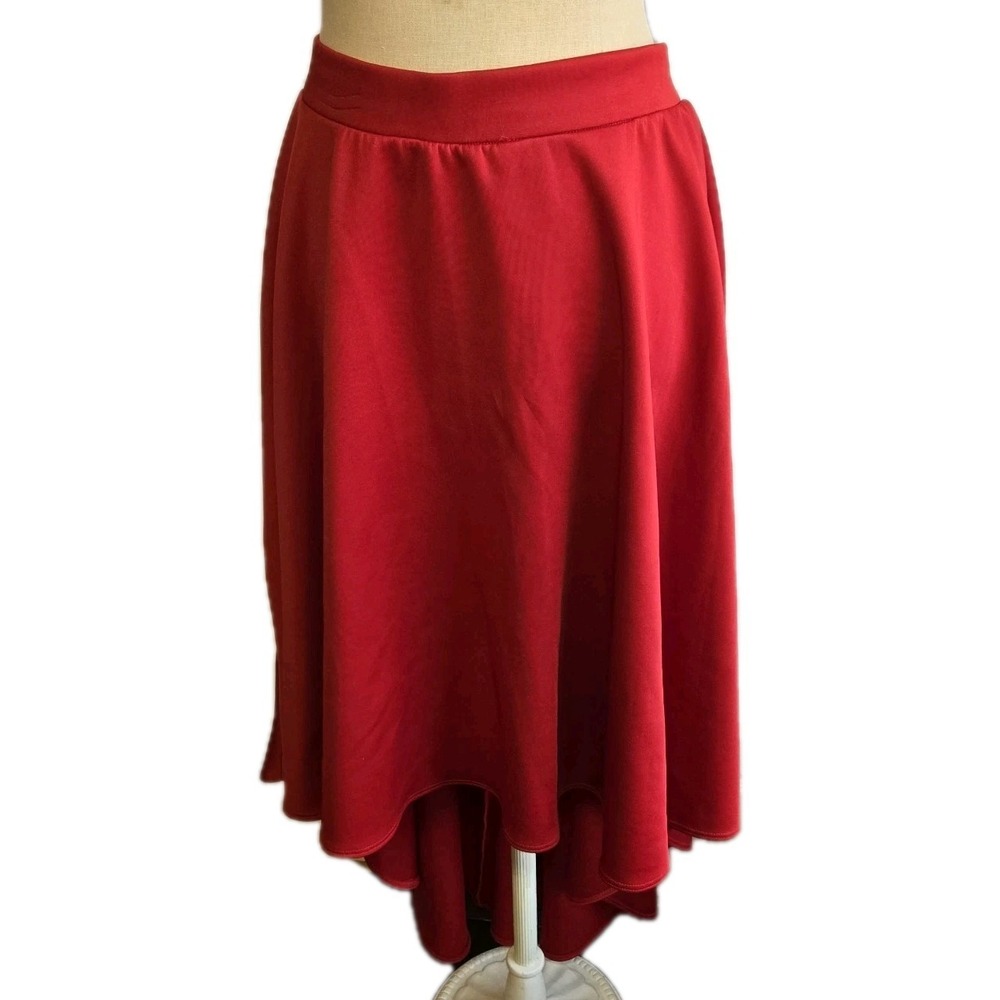 Vintage K Too High Low‎ Red Twirl Skirt Size L Made In USA Stretch Knit